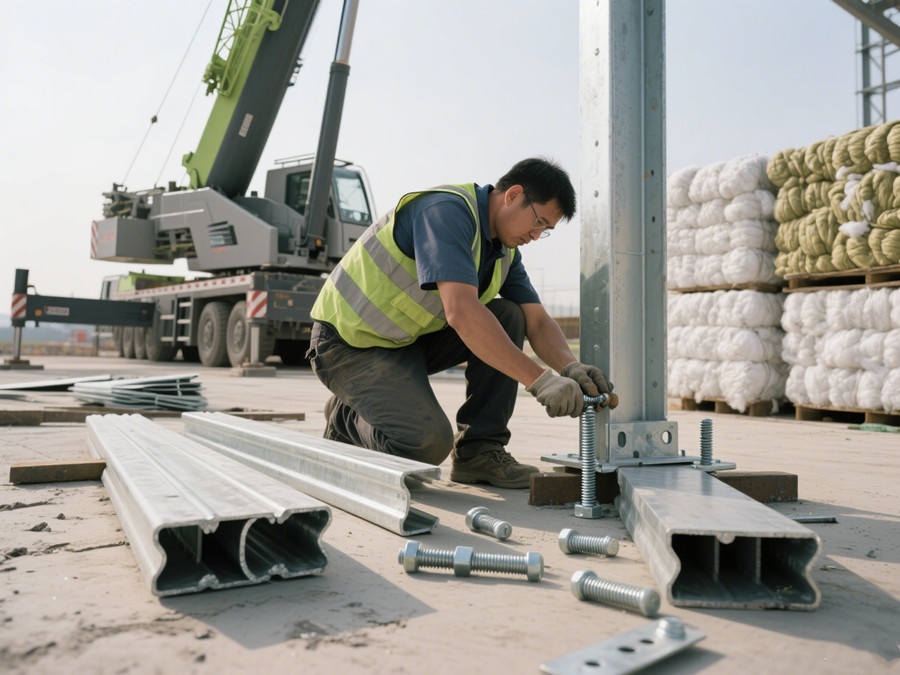 工作人員正在施工搭建輕鋼別墅 工作人員正在施工搭建輕鋼別墅